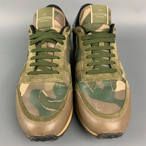 VALENTINO Taille 10 Baskets à lacets en nylon camouflage olive et jaune