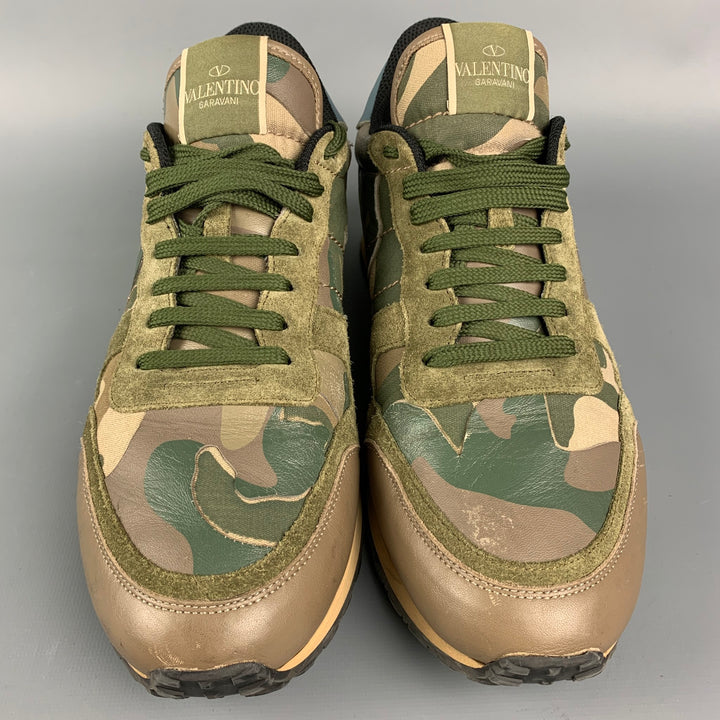 VALENTINO Size 10 Olive & Yellow Camo Nylon Lace Up Sneakers