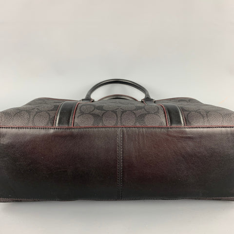 COACH Black Leather Monogram Canvas Tote Bag