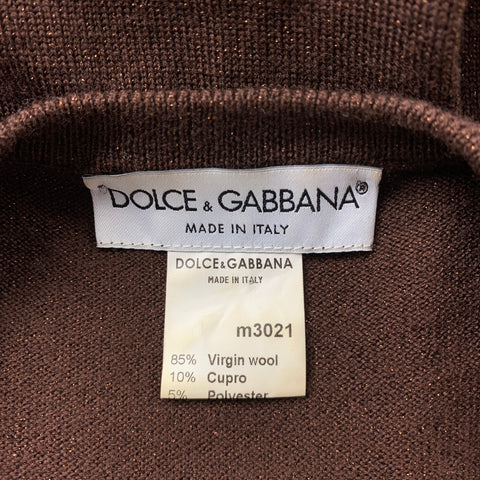 DOLCE & GABBANA Size L Brown Sparkle Wool Blend Short Sleeve Pullover