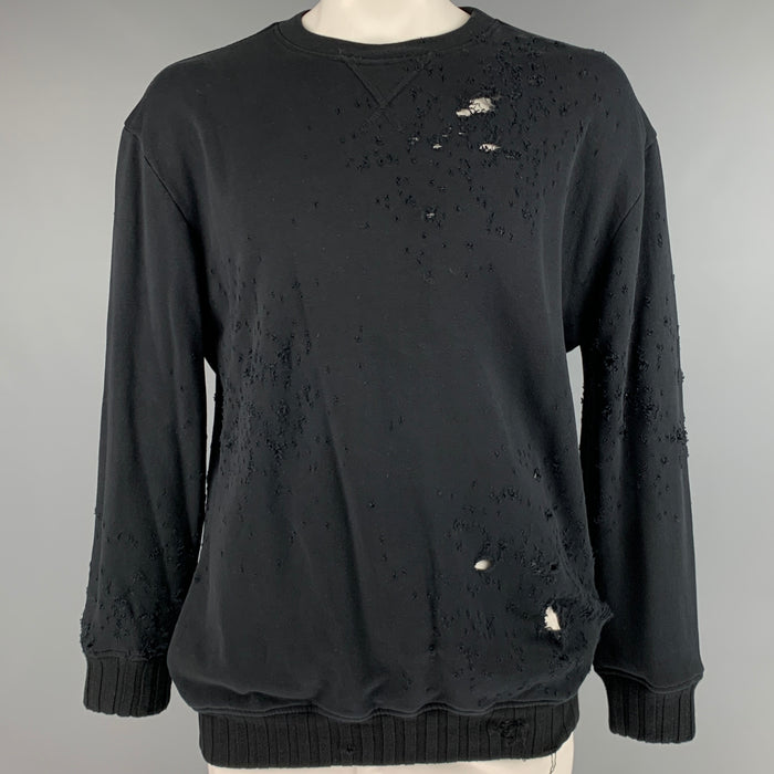 AMIRI Taille L Sweat-shirt à col rond en coton vieilli noir