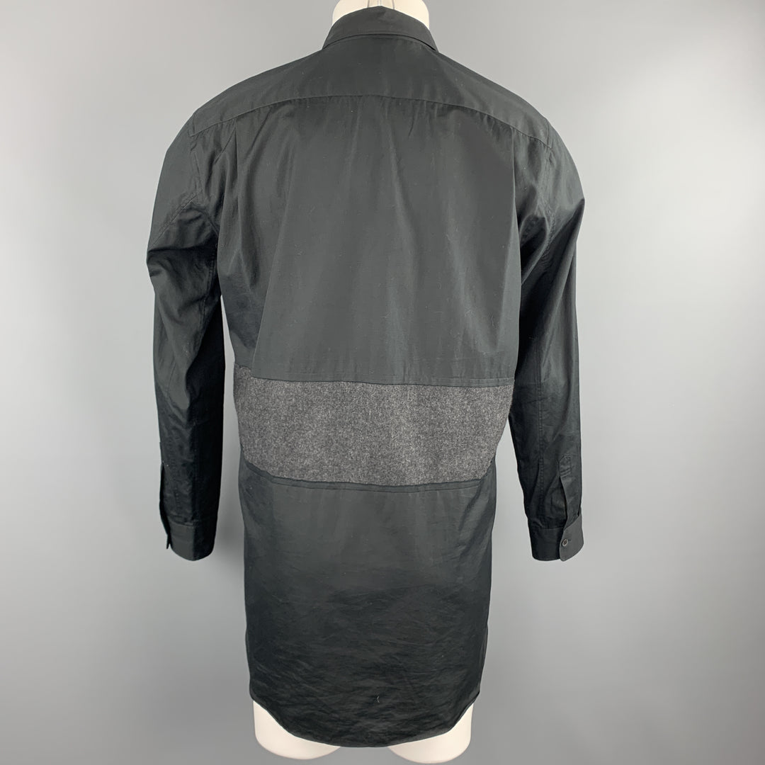 COMME des GARCONS HOMME PLUS Size M Black Charcoal Stripe Panel Dress Shirt