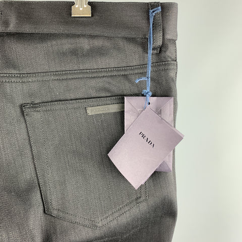 PRADA Size 34 Black Solid Cotton / Polyurethane Button Fly Jeans