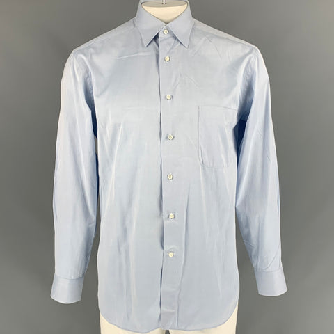 ERMENEGILDO ZEGNA Talla L Camisa de manga larga con botones de algodón liso azul claro