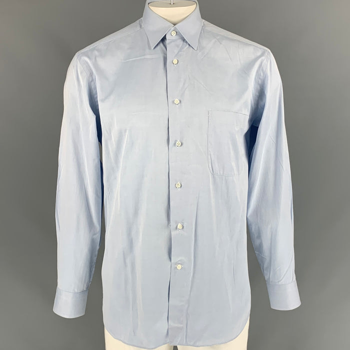 ERMENEGILDO ZEGNA Size L Light Blue Solid Cotton Button Down Long Sleeve Shirt