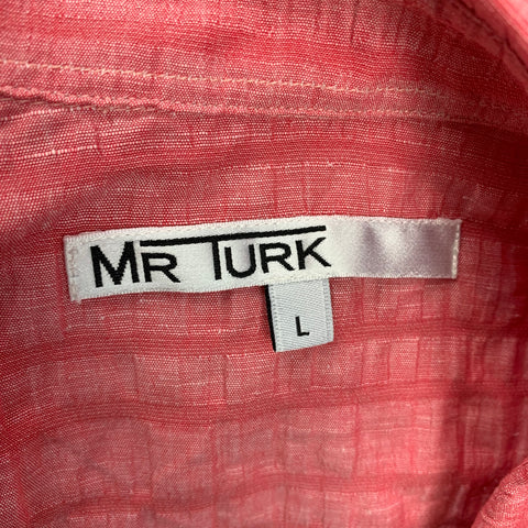 MR TURK Size L Pink Textured Linen Blend Button Up Short Sleeve Shirt