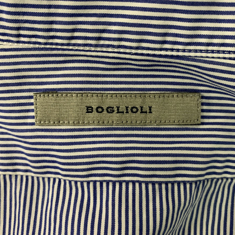 BOGLIOLI Size 42 Blue & White Stripe Cotton Button Down Long Sleeve Shirt