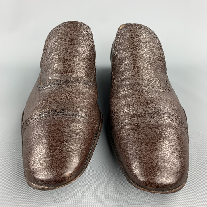 BALLY Danube Size 10 Brown Perforated Leather Cap Toe Loafers