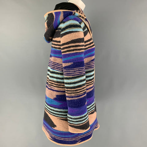 MISSONI Size 4 Purple Multi-Color Wool Knitted Snaps Coat