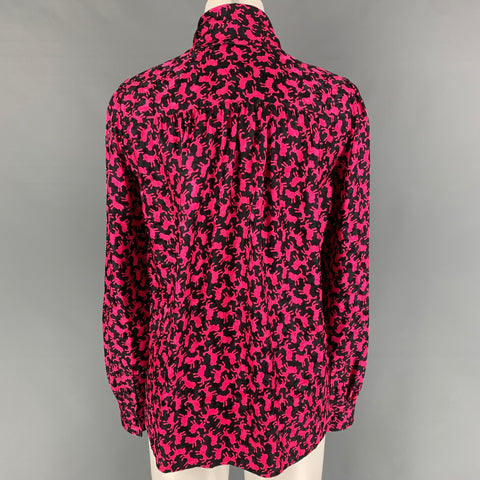 MARC JACOBS Size 6 Black Pink Silk Print Bow Blouse