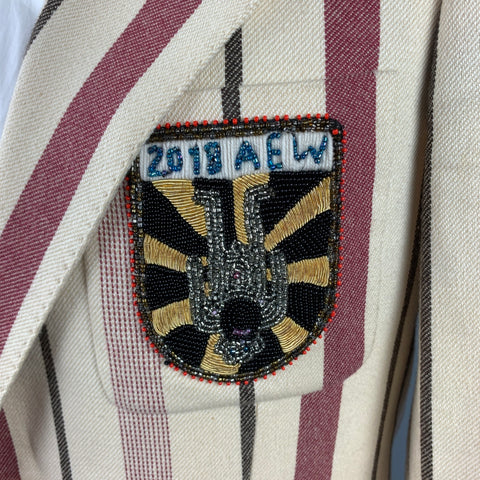 AESTHETICTERRORISTS by WALTER VAN BEIRENDONCK Size 40 Cream & Burgundy Vertical Stripe Wool Upside-Down Blazer Sport Coat