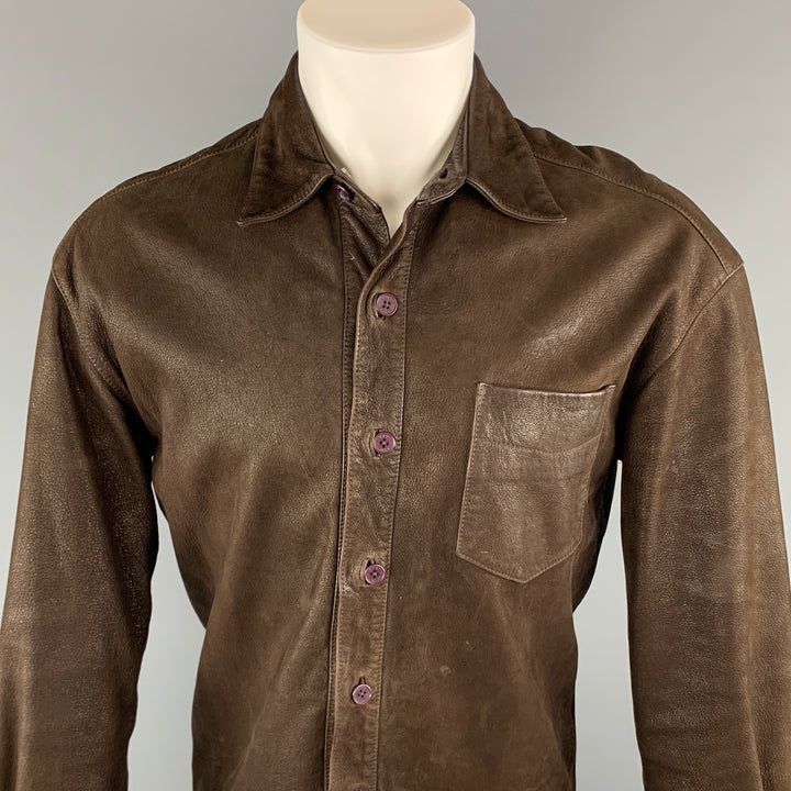 NORTH BEACH LEATHER Chest Size XS Brown Solid Leather Shirt Jacket Jacket