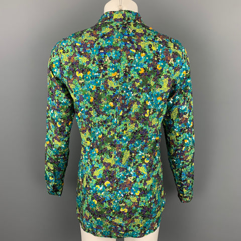 DRIES VAN NOTEN S/S 20 Size XS Green & Blue Beaded Viscose Button Up Long Sleeve Shirt