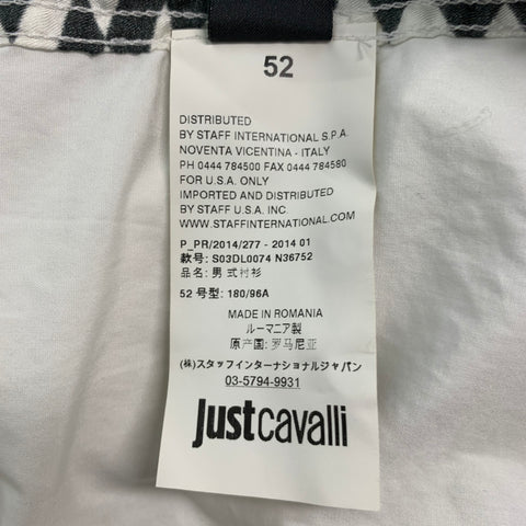 JUST CAVALLI Size L White Blue Black Snake Cotton Long Sleeve Shirt