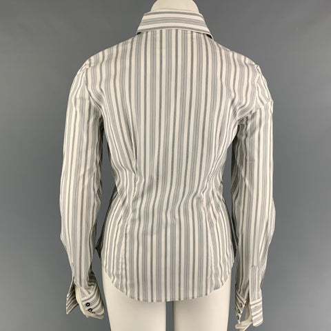 D&G by DOLCE & GABBANA Size 12 White Black Stripe Cotton Blend Button Up Shirt