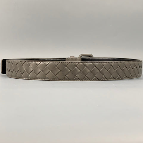BOTTEGA VENETA Size 34 Grey Woven Leather Monochromatic Buckle Belt