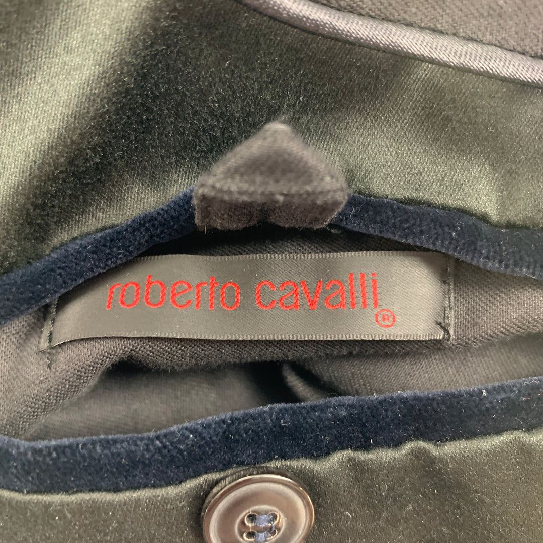 ROBERTO CAVALLI Size XL Navy Black Cotton Velvet Sport Coat