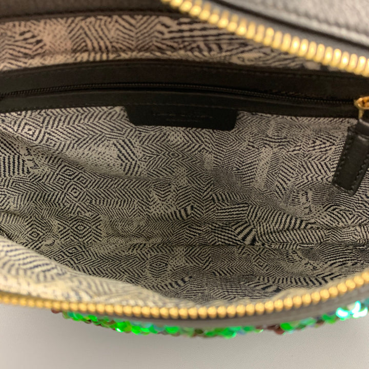PAUL SMITH Black Green Sequined Leather Cross Body Handbag
