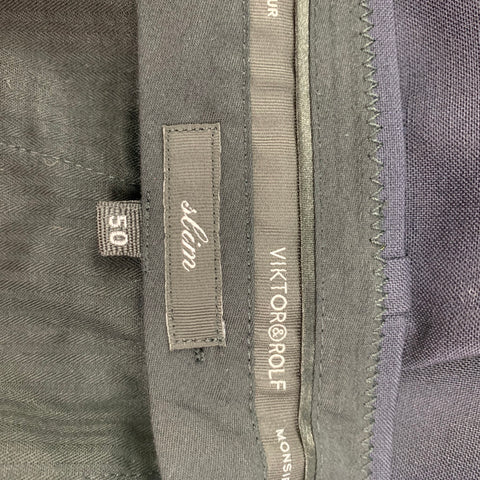 VIKTOR & ROLF Size 34 Navy & Black Mohair Tuxedo Dress Pants