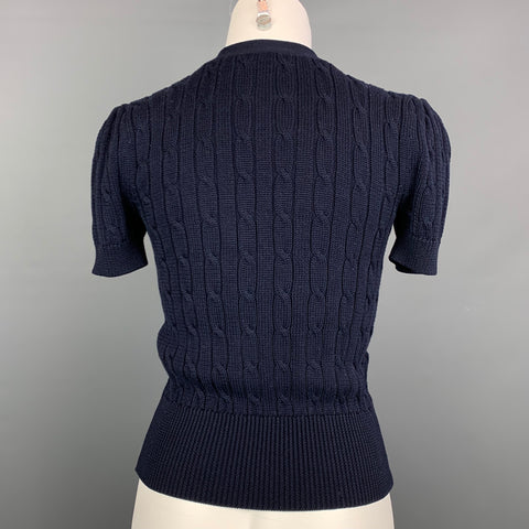 RALPH LAUREN Blue Label Size S Navy Knitted Cotton Short Sleeve Cardigan