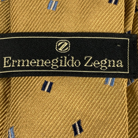 ERMENEGILDO ZEGNA Cravate En Soie Carrés Marine Doré