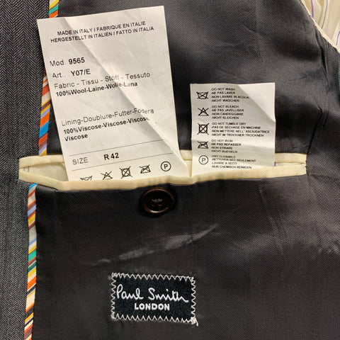 PAUL SMITH Size 42 Charcoal Herringbone Wool Notch Lapel Suit