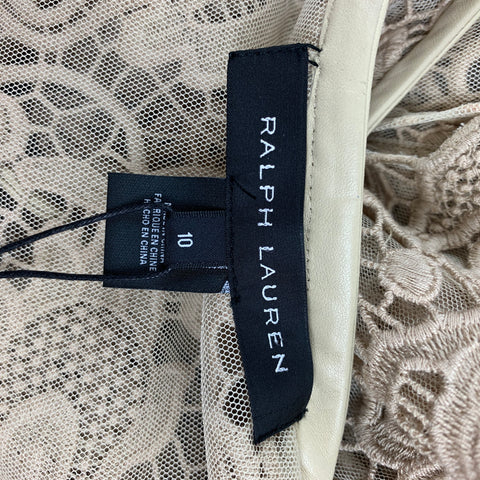 RALPH LAUREN Black Label Size10 Khaki Cotton Lace Open Front Coat