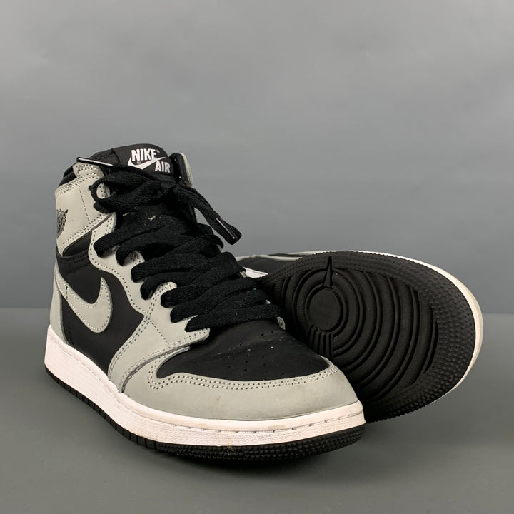 NIKE Size 6 Grey Black Color Block Leather High Top Sneakers