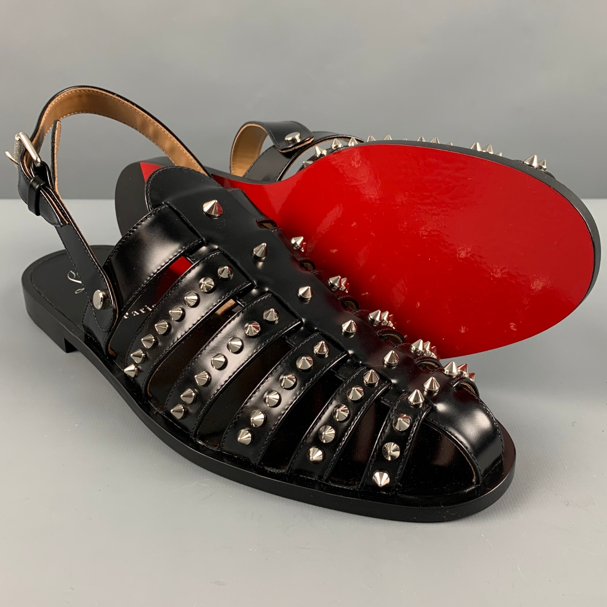 CHRISTIAN LOUBOUTIN Size 10 Black Studded Leather Straps Sandals Sui Generis Designer Consignment