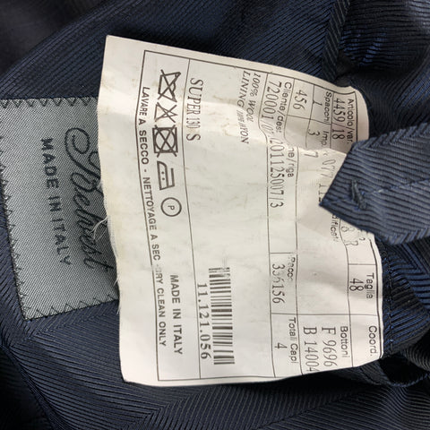 BELVEST Size 38 Regular Navy Window Pane Wool Notch Lapel Suit