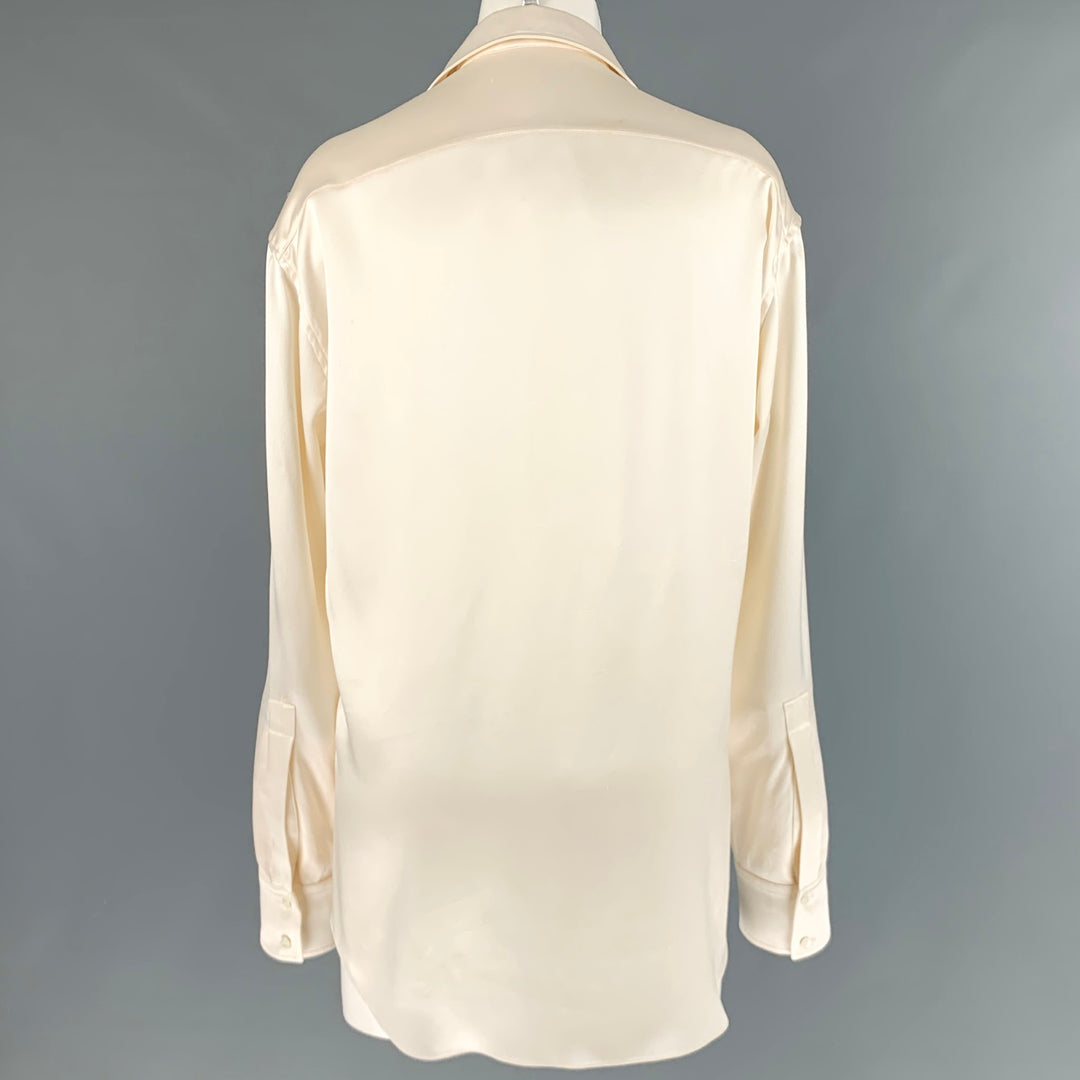 BALMAIN Size 8 Cream Silk Hidden Buttons Dress Top