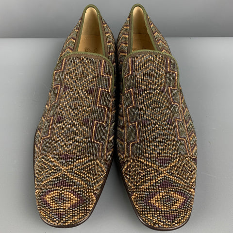 DONALD J PLINER Size 10 Green Purple Beaded Leather Slip On Loafers