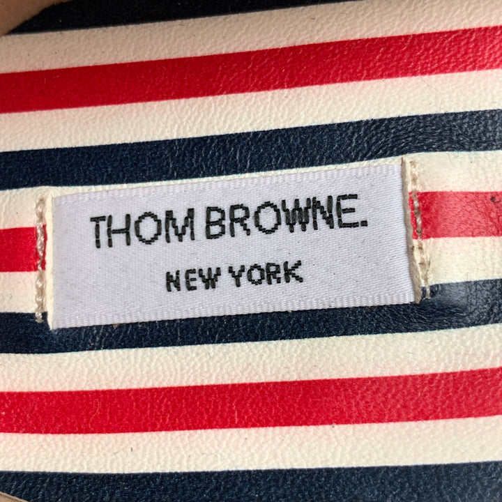THOM BROWNE Talla 8 Zapatos de tacón de grano de guijarro de materiales mixtos de cuero negro, rojo y blanco