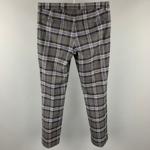 P.M.B.A by ASTRATTO Size 32 Grey Plaid Wool Blend Straight Dress Pants