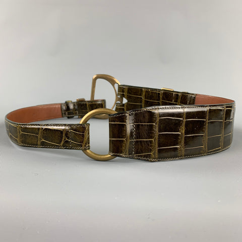 RALPH LAUREN Collection 2006 Waist Size L Brown Alligator Double Buckle Belt