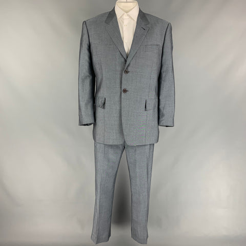 PAUL SMITH Talla 46 Traje de un solo pecho en mezcla de mohair azul marino y blanco