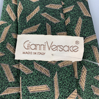 GIANNI VERSACE Green & Beige Geometric Print Silk Tie