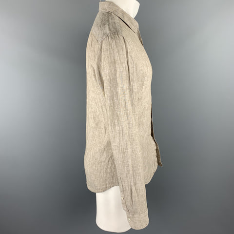THEORY Size M Taupe Heather Linen Button Up Long Sleeve Shirt