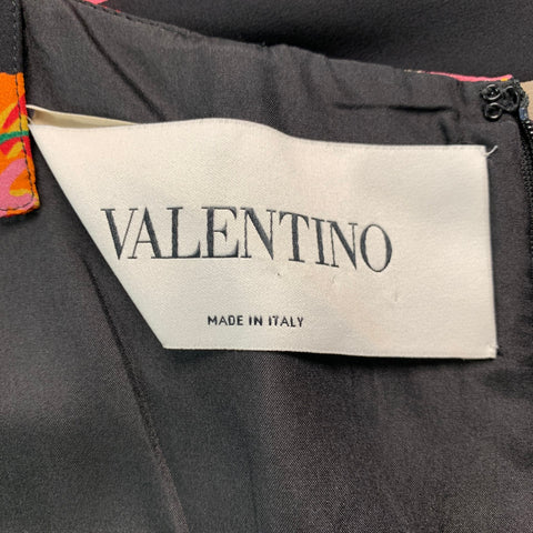 VALENTINO Size 2 Black Multi-Color Silk Floral Spaghetti Straps Mid-Calf Dress