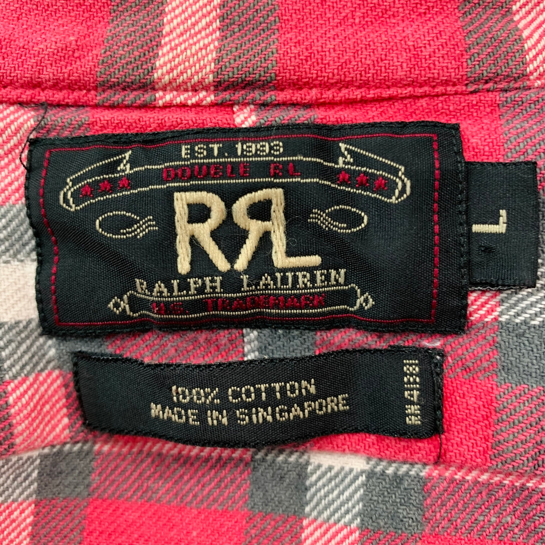 RRL by RALPH LAUREN Size L Red White Plaid Cotton Flannel Long Sleeve Shirt