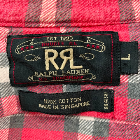 RRL by RALPH LAUREN Size L Red White Plaid Cotton Flannel Long Sleeve Shirt