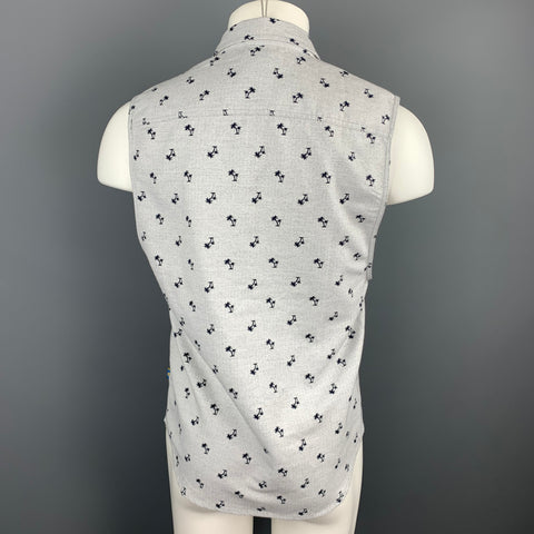 ANDREW CHRISTIAN Size S Light Grey Print Cotton Patch Pocket Sleeveless Shirt