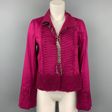 ZUCCA Taille M Blouse à crochets et boucles en coton à volants fuchsia