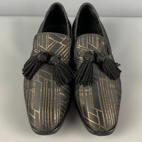 JIMMY CHOO Size 9 Black Gold Metallic Leather Slip On Loafers