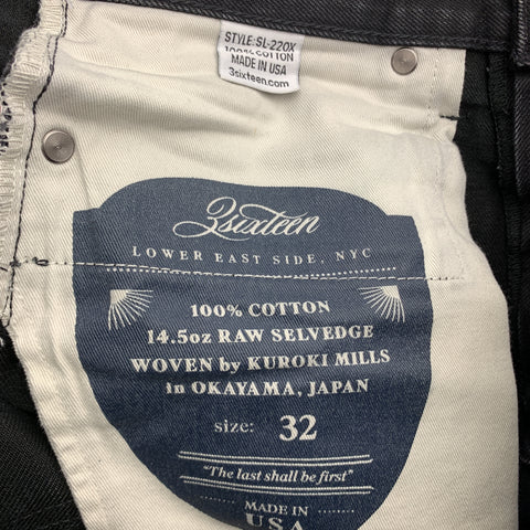 3SIXTEEN Size 32 Black Washed Distressed Raw Selvege Jeans