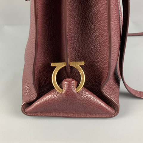 SALVATORE FERRAGAMO Burgundy Leather Pebble Grain Sofia Handbag