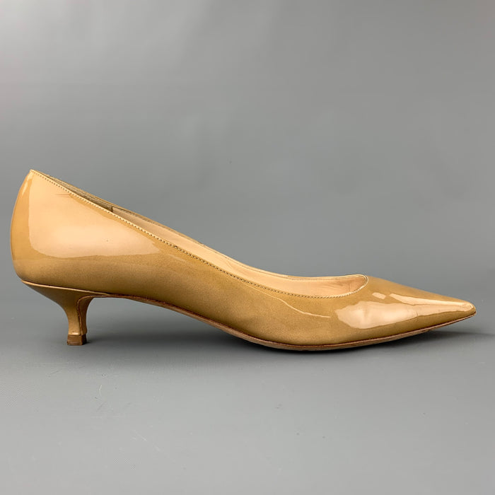 JIMMY CHOO Size 10 Beige Patent Leather Kitten Heel Pumps