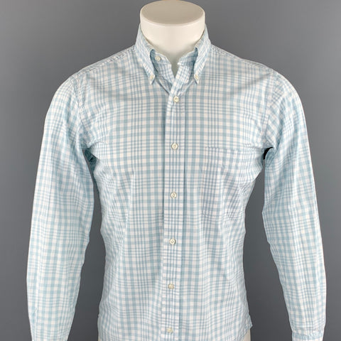 THOM BROWNE Size S White & Light Blue Plaid Cotton Button Down Long Sleeve Shirt