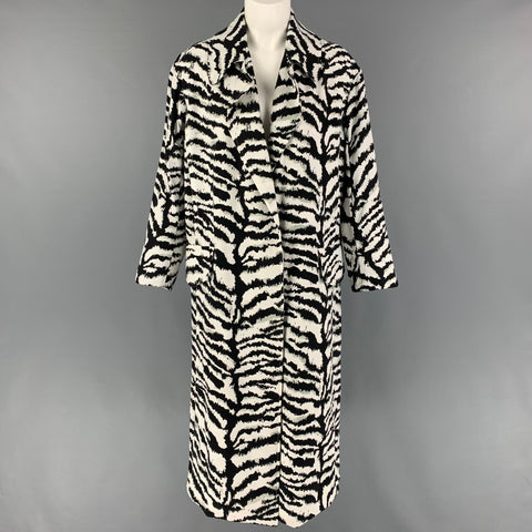 VICTOR ALFARO Taille XS Manteau ceinturé en polyester imprimé animal blanc noir
