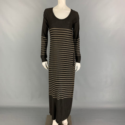 SONIA RYKIEL Talla 6 Vestido largo de manga larga con rayas de algodón color crema y negro